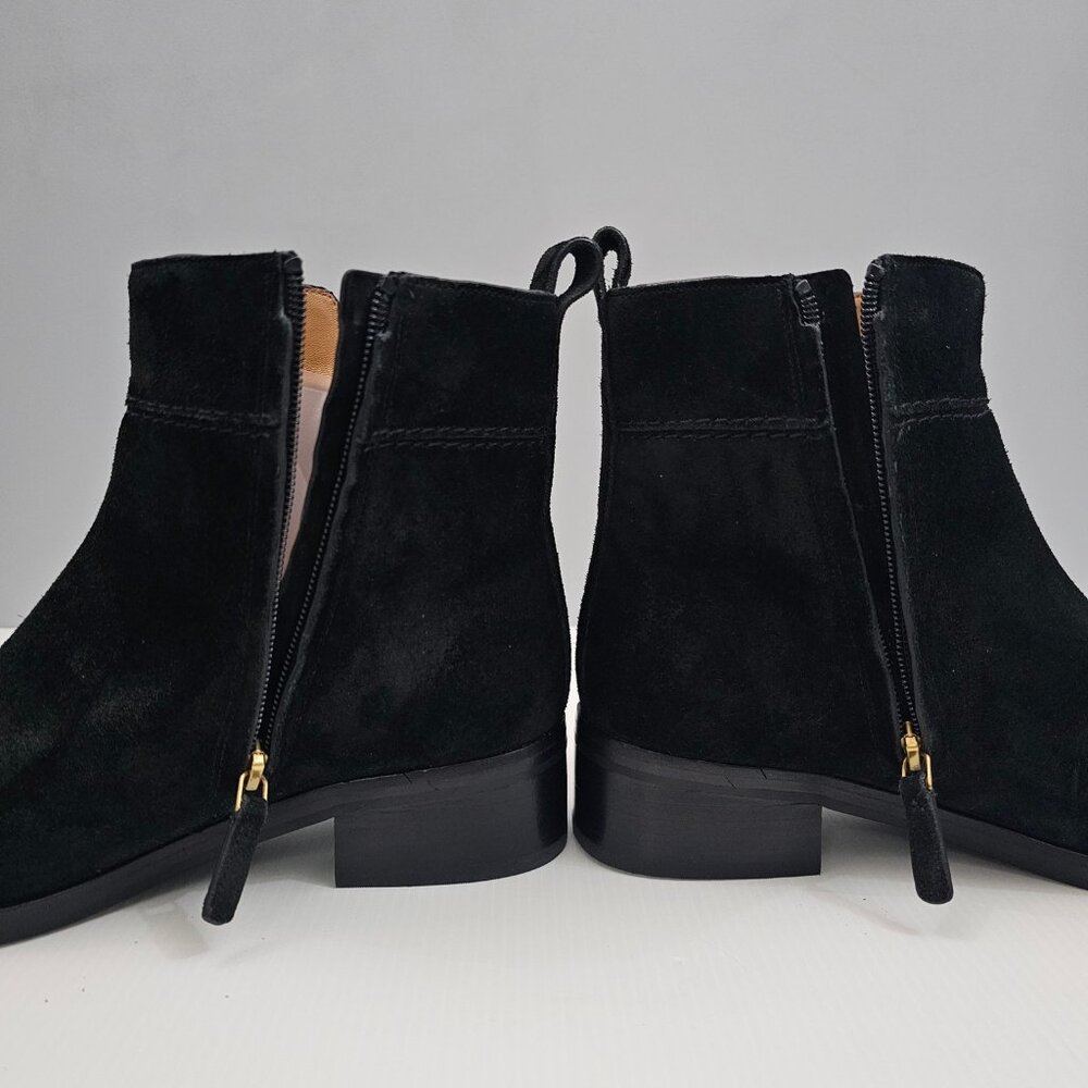 Tory Burch Everly Ankle Boot Womens 7.5 Black Suede Gold Logo Luxury Designer - Picture 4 of 16